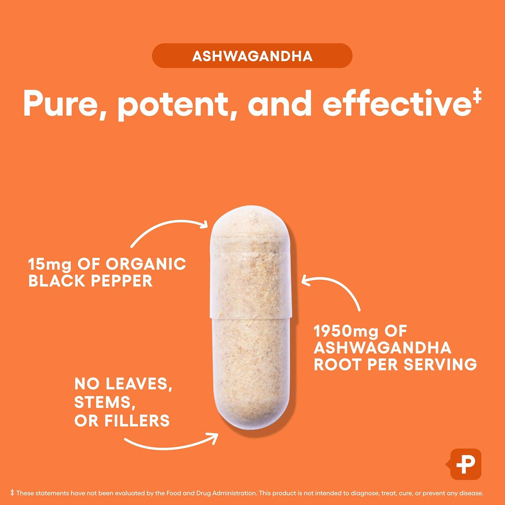 Ashwagandha - Polvo orgánico de raíz de Ashwagandha de 1950 mg con extracto de pimienta negra, alivio del estrés, soporte para el estado de ánimo, 90 cápsulas vegetales de Ashwagandha