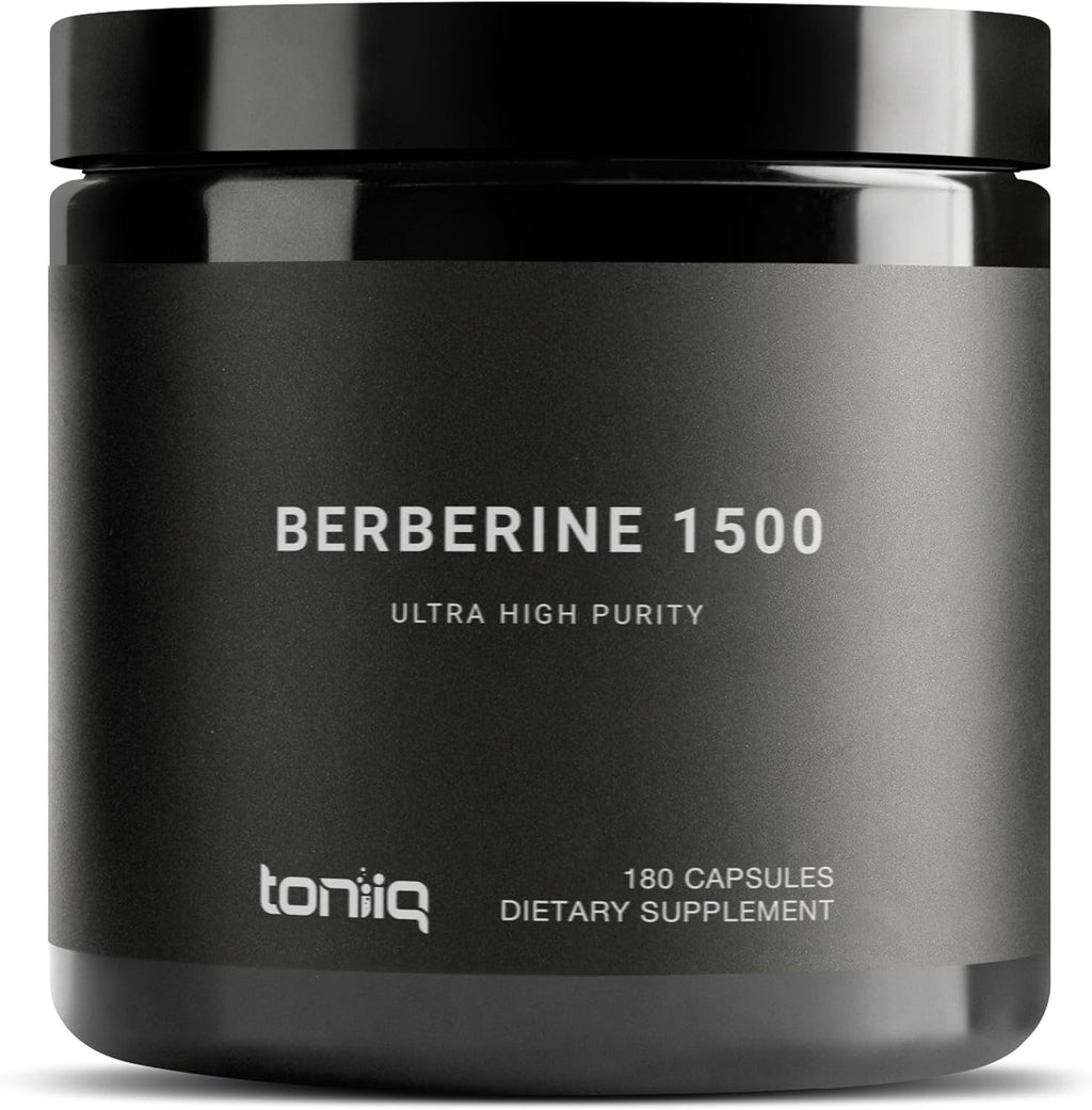 Toniiq Berberina de ultra alta resistencia de 1500 mg de suplemento de berberina del Himalaya - 97% altamente purificada y biodisponible - Fórmula concentrada cosechada silvestre HCL -3