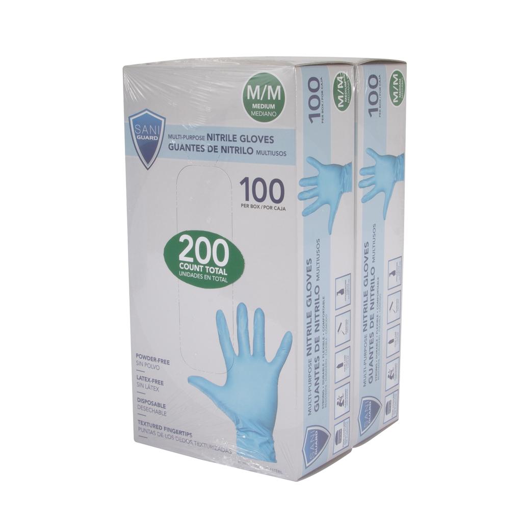 Sani-Guard Guantes Desechables de Nitrilo Multiusos Talla Mediana 2 Paquetes / 100 Unidades