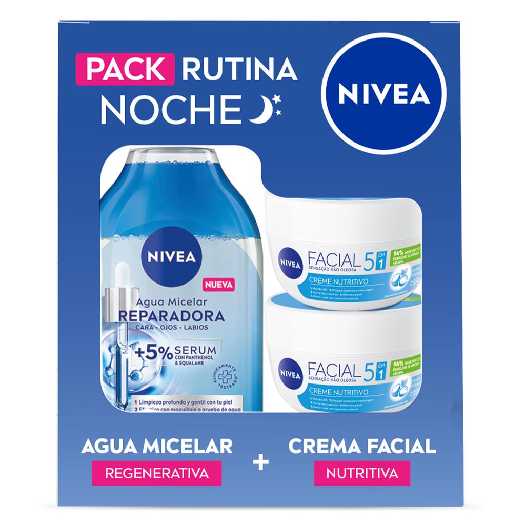 Nivea Kit Rutina Noche con Agua Micelar Regenerativa 400 mL + Crema Facial Nutritiva 100 mL