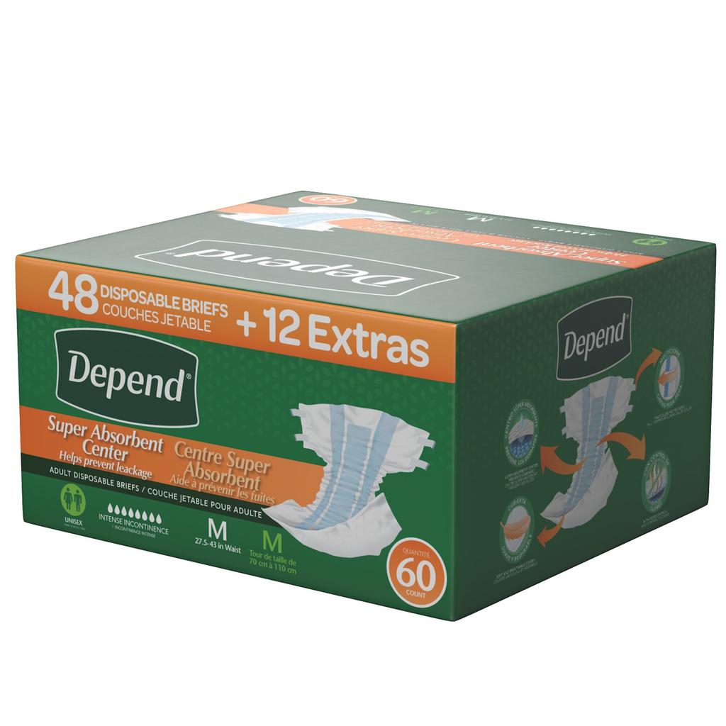 Depend Pañal Mediano para Adulto Incontinencia Intensa 60 Unidades
