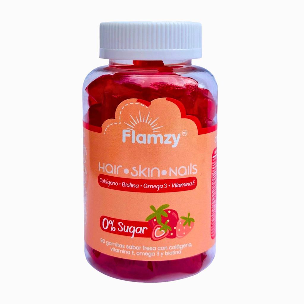 Flamzy Gomitas Sabor a Fresa con Colágeno + Biotina + Vitamina E 90 Unidades