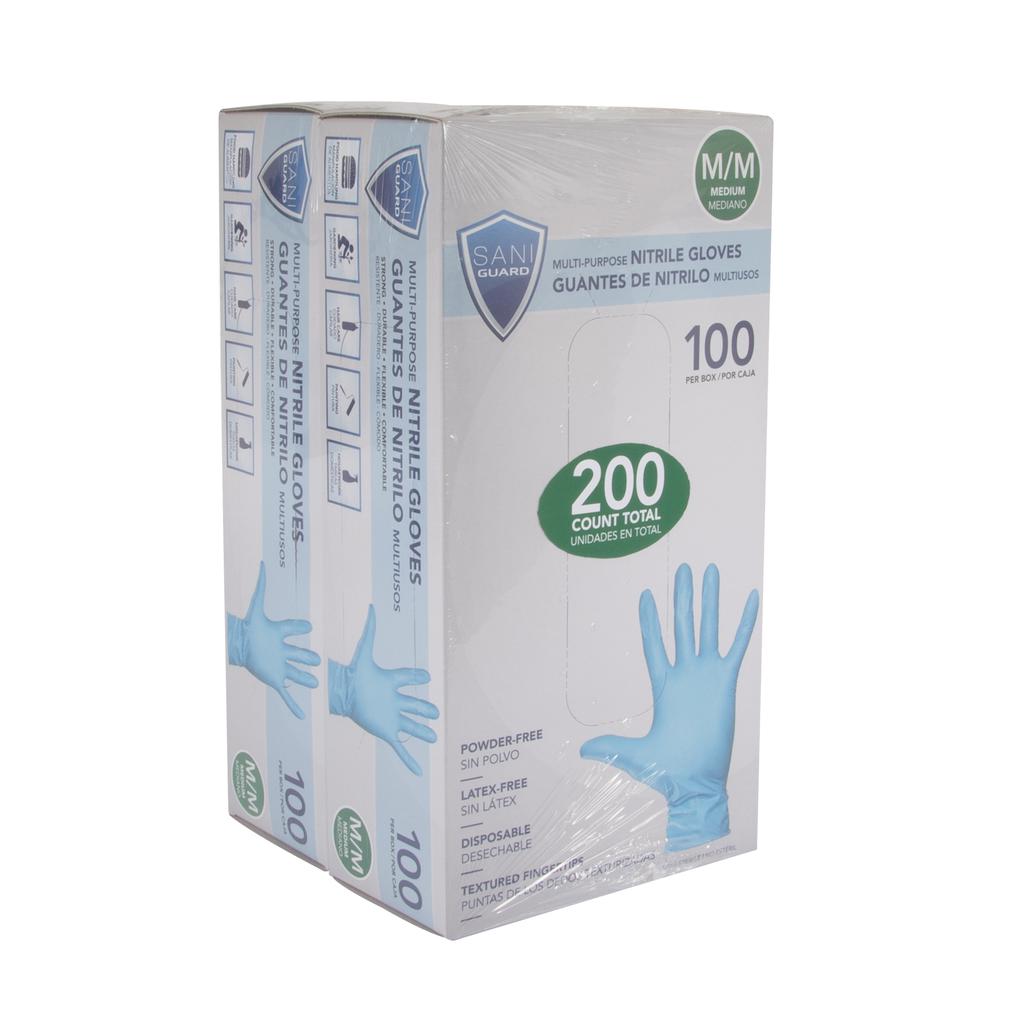 Sani-Guard Guantes Desechables de Nitrilo Multiusos Talla Mediana 2 Paquetes / 100 Unidades