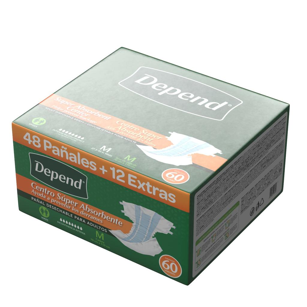 Depend Pañal Mediano para Adulto Incontinencia Intensa 60 Unidades