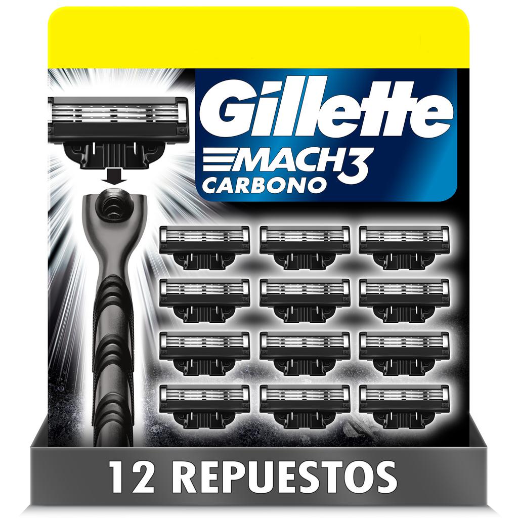 Gillette Mach3 Carbono Repuestos para Rasuradora 12 Unidades