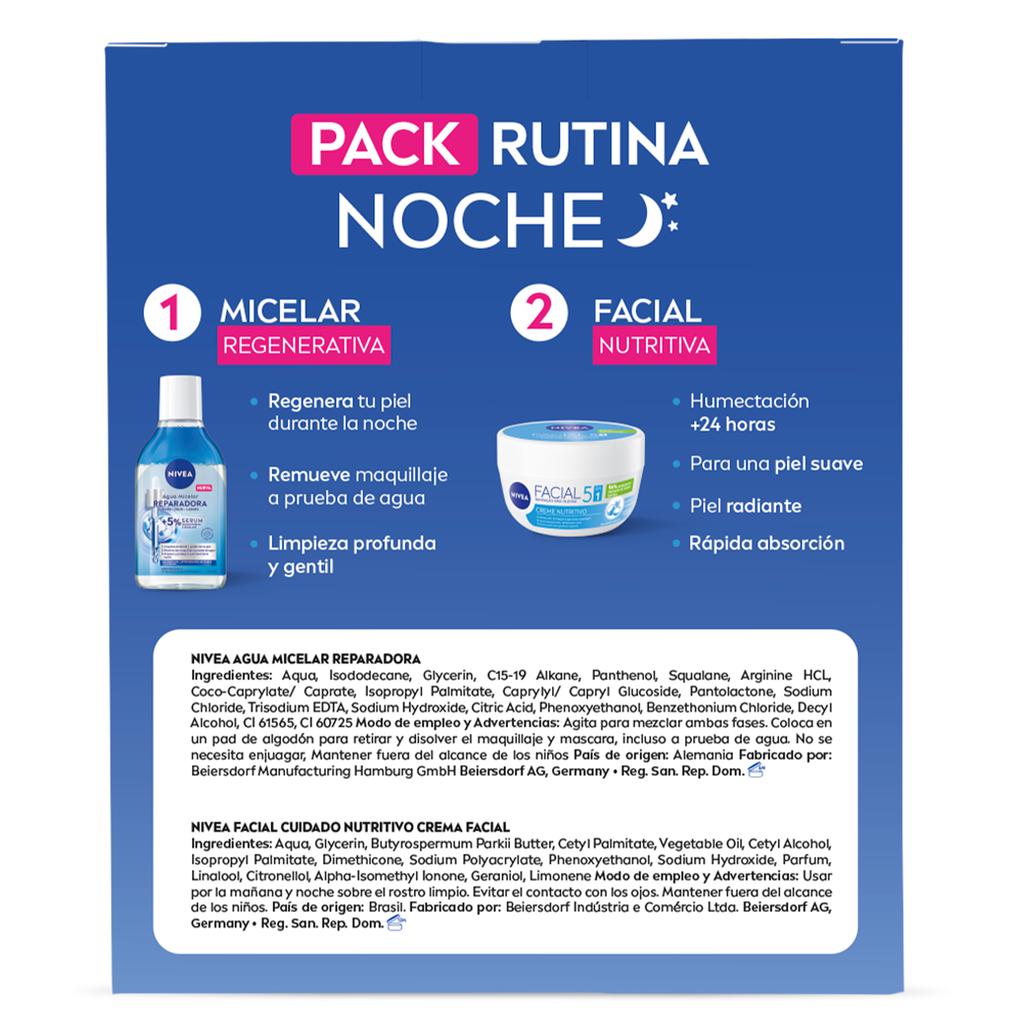 Nivea Kit Rutina Noche con Agua Micelar Regenerativa 400 mL + Crema Facial Nutritiva 100 mL