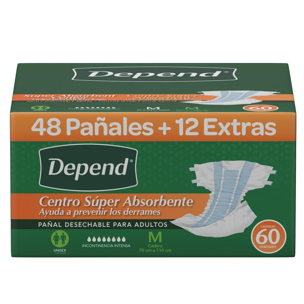 Depend Pañal Mediano para Adulto Incontinencia Intensa 60 Unidades