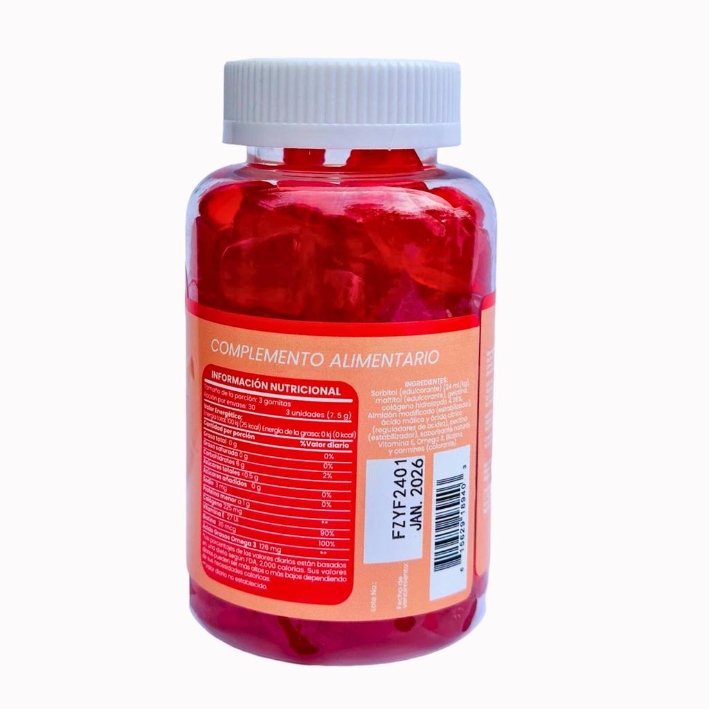 Flamzy Gomitas Sabor a Fresa con Colágeno + Biotina + Vitamina E 90 Unidades
