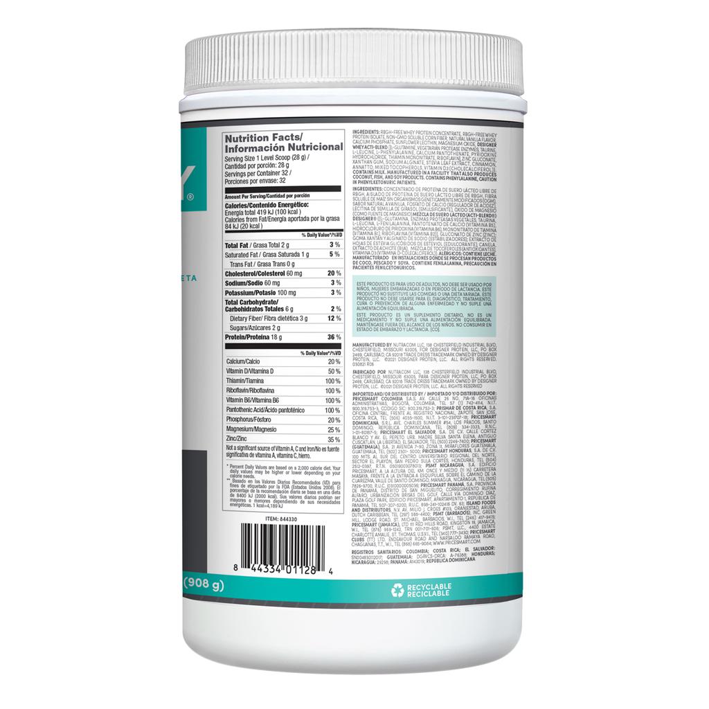 Designer Whey Proteína de Suero de Leche en Polvo Sabor a Vainilla 908 g